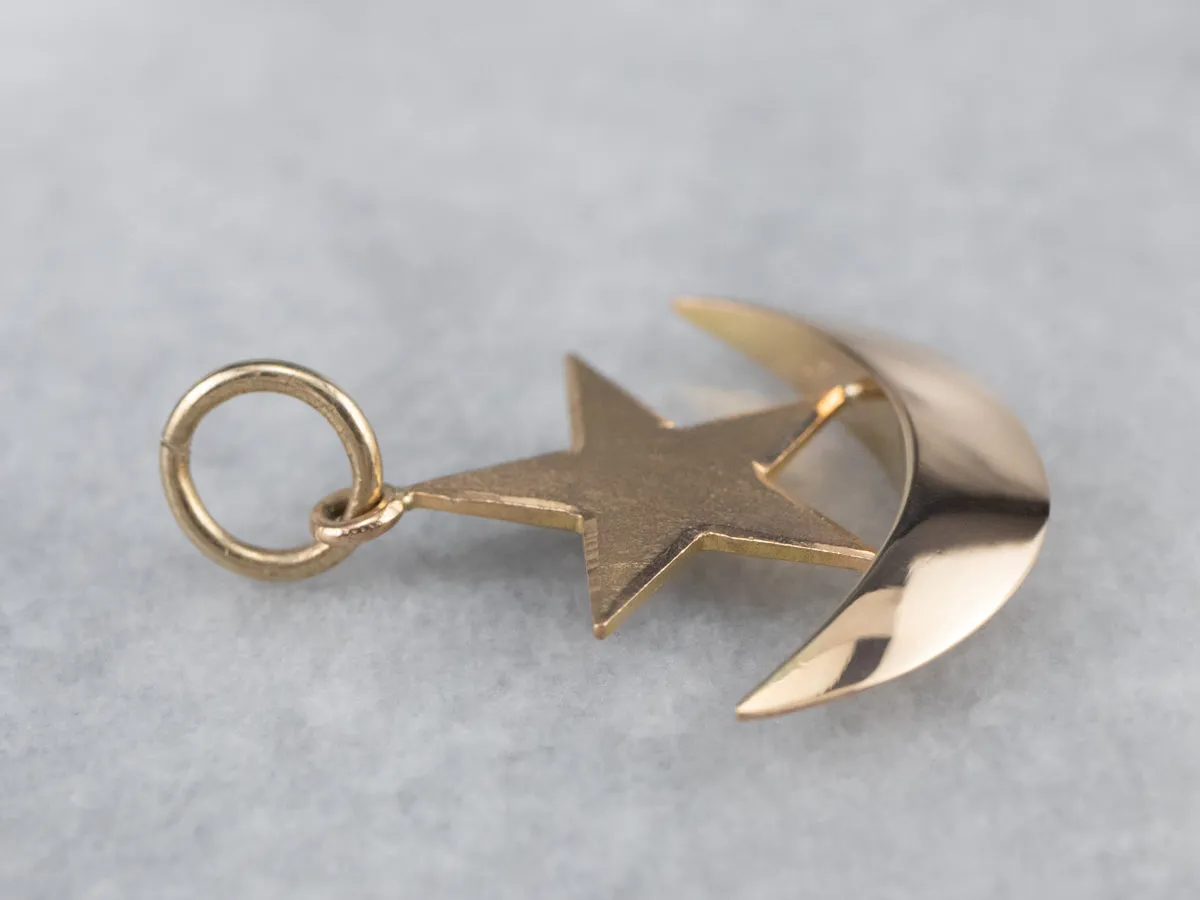 14K Rose Gold Crescent Moon Star Pendant
