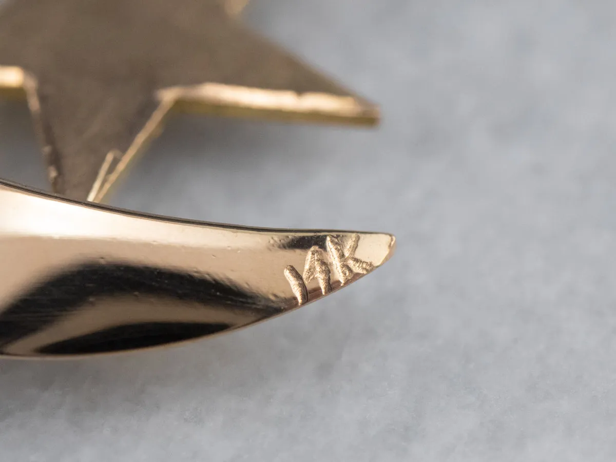 14K Rose Gold Crescent Moon Star Pendant