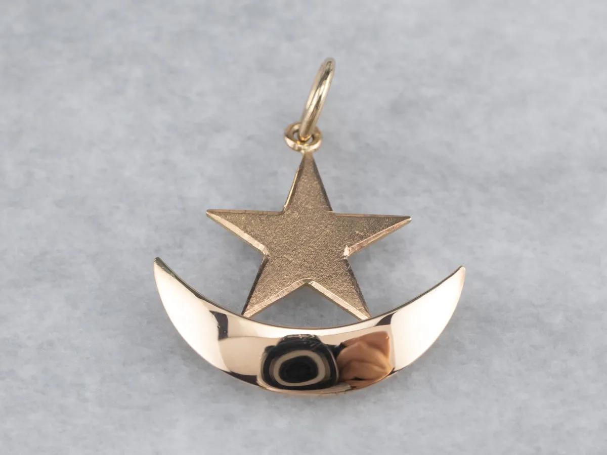 14K Rose Gold Crescent Moon Star Pendant