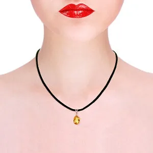 14K Solid Rose Gold & Leather Diamond/Citrine Oval Cut Necklace