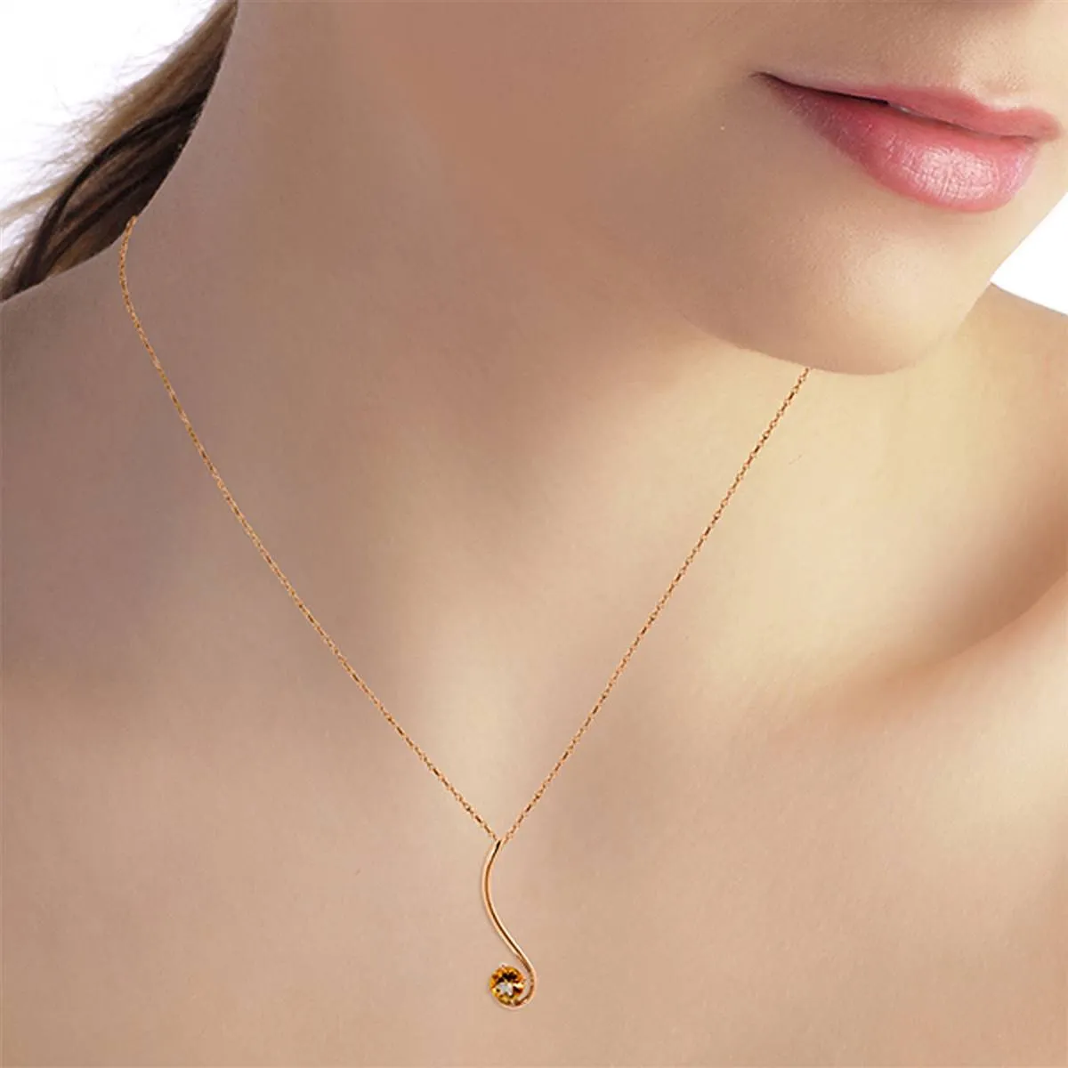 14K Solid Rose Gold Citrine Necklace Gemstone Genuine Imperial