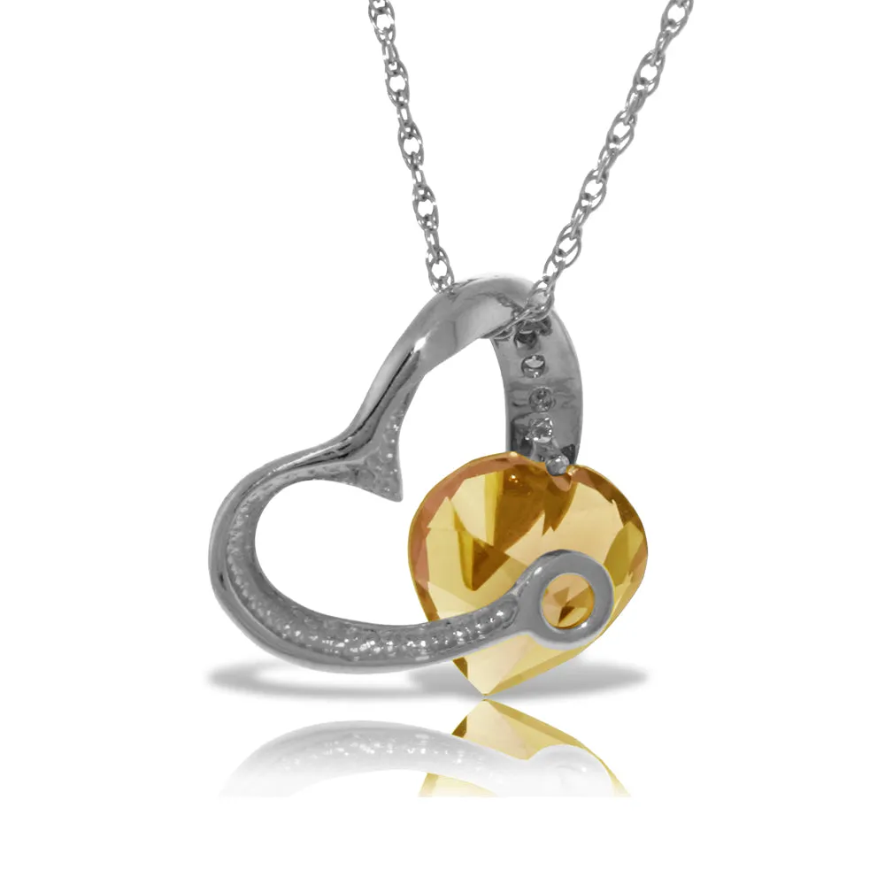 14K Solid White Gold Heart Necklace Natural Diamond & Citrine Jewelry