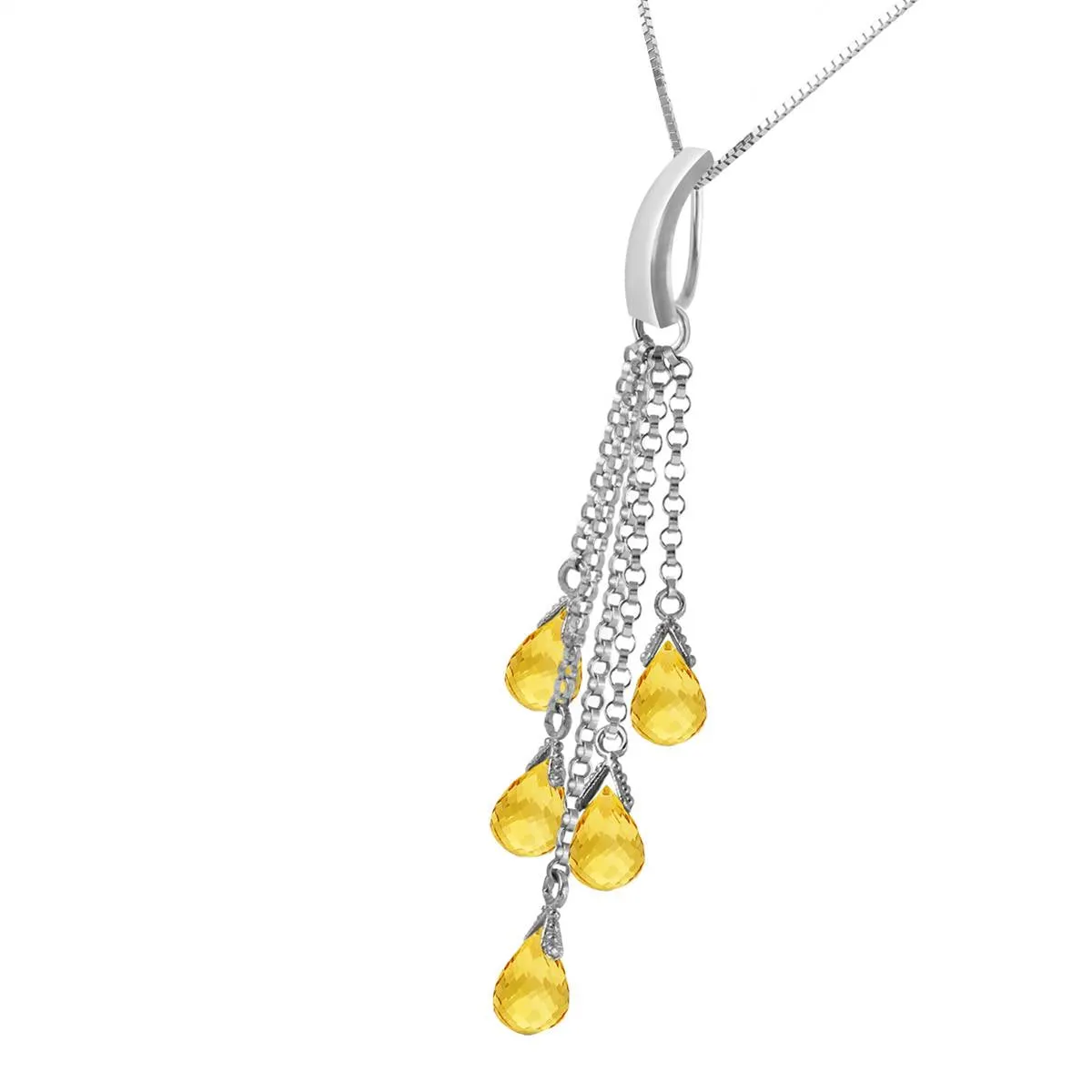 14K Solid White Gold Necklace w/ Briolette Citrines