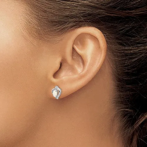 14k White Gold Diamond & Genuine Opal Heart Stud Earrings