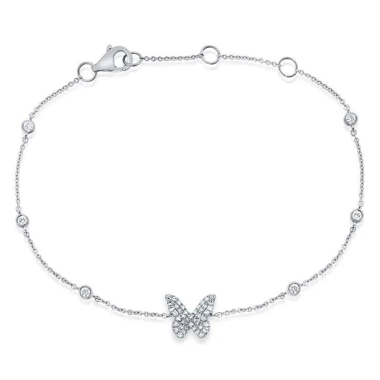14K White Gold Diamond Butterfly Diamond by the Yard Bracelet