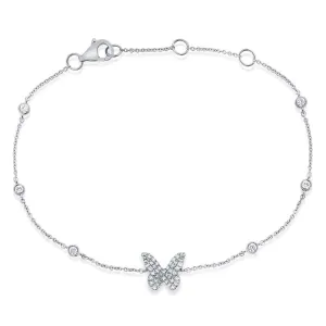 14K White Gold Diamond Butterfly Diamond by the Yard Bracelet