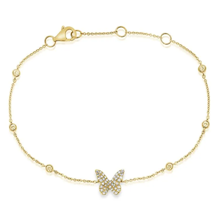 14K White Gold Diamond Butterfly Diamond by the Yard Bracelet