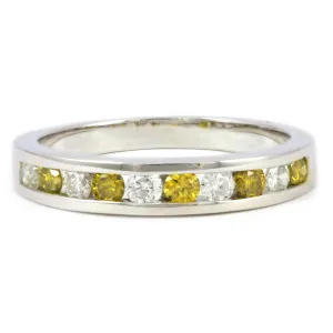 14k White Gold Yellow and White Diamond Anniversary Band, (0.50 tdw)