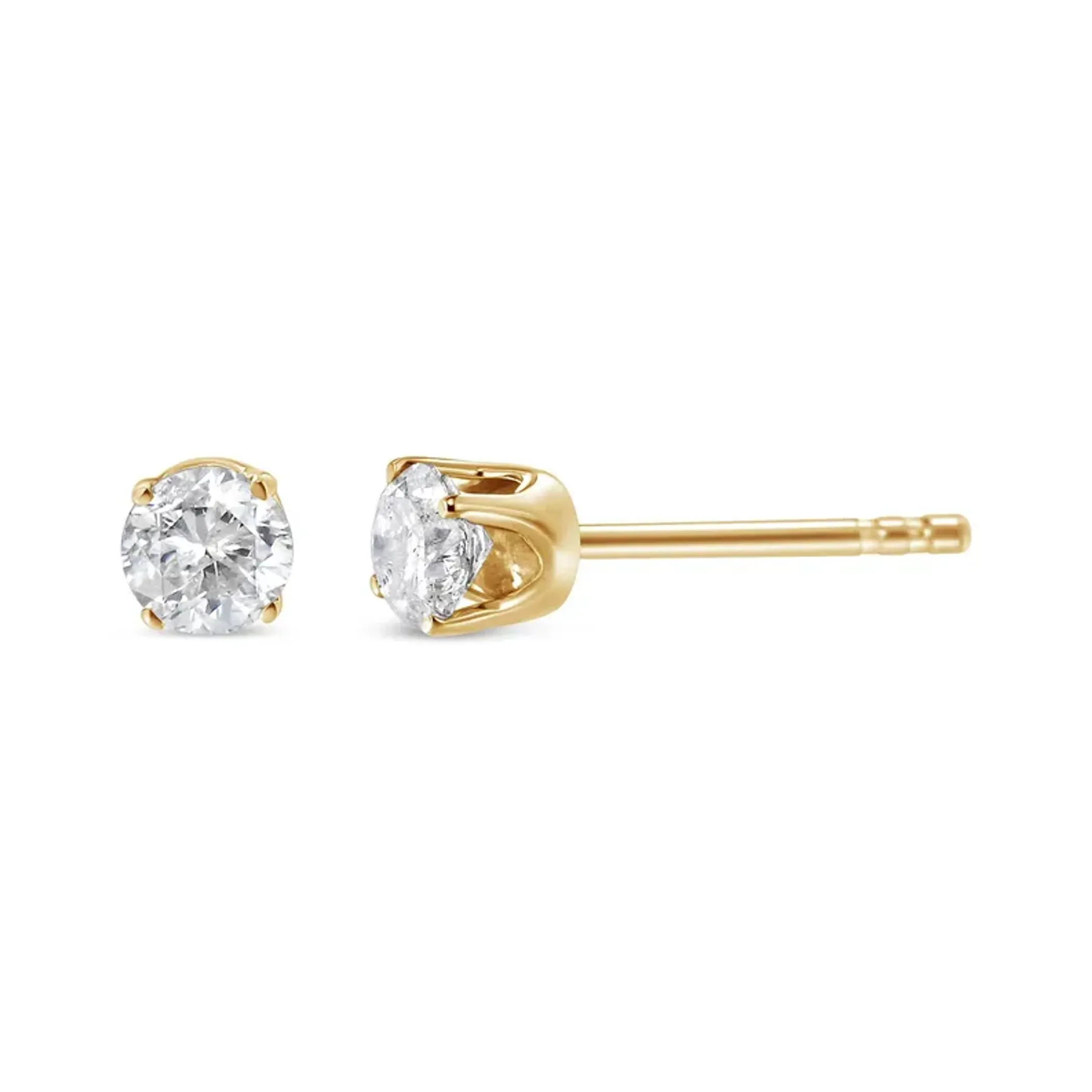 14K Yellow Gold 1/4 Cttw Round Brilliant-Cut Diamond Classic 4-Prong Stud Earrings (L-M Color, I1-I2 Clarity)