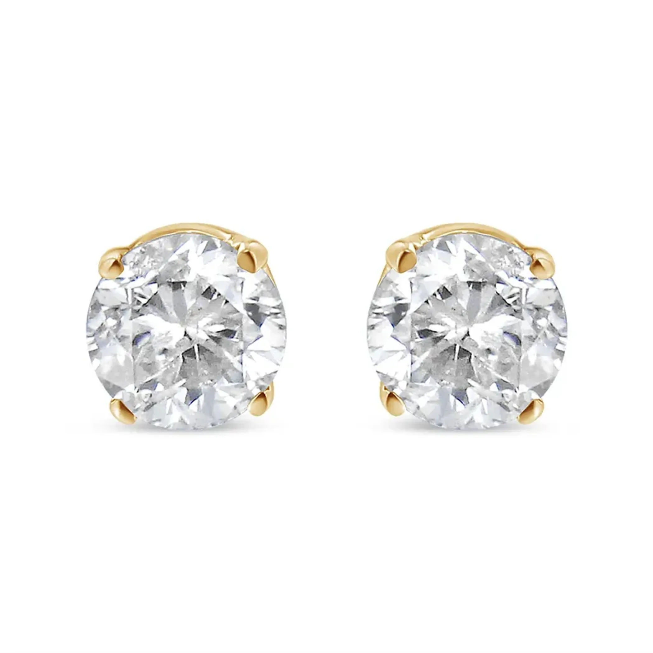 14K Yellow Gold 1/4 Cttw Round Brilliant-Cut Diamond Classic 4-Prong Stud Earrings (L-M Color, I1-I2 Clarity)