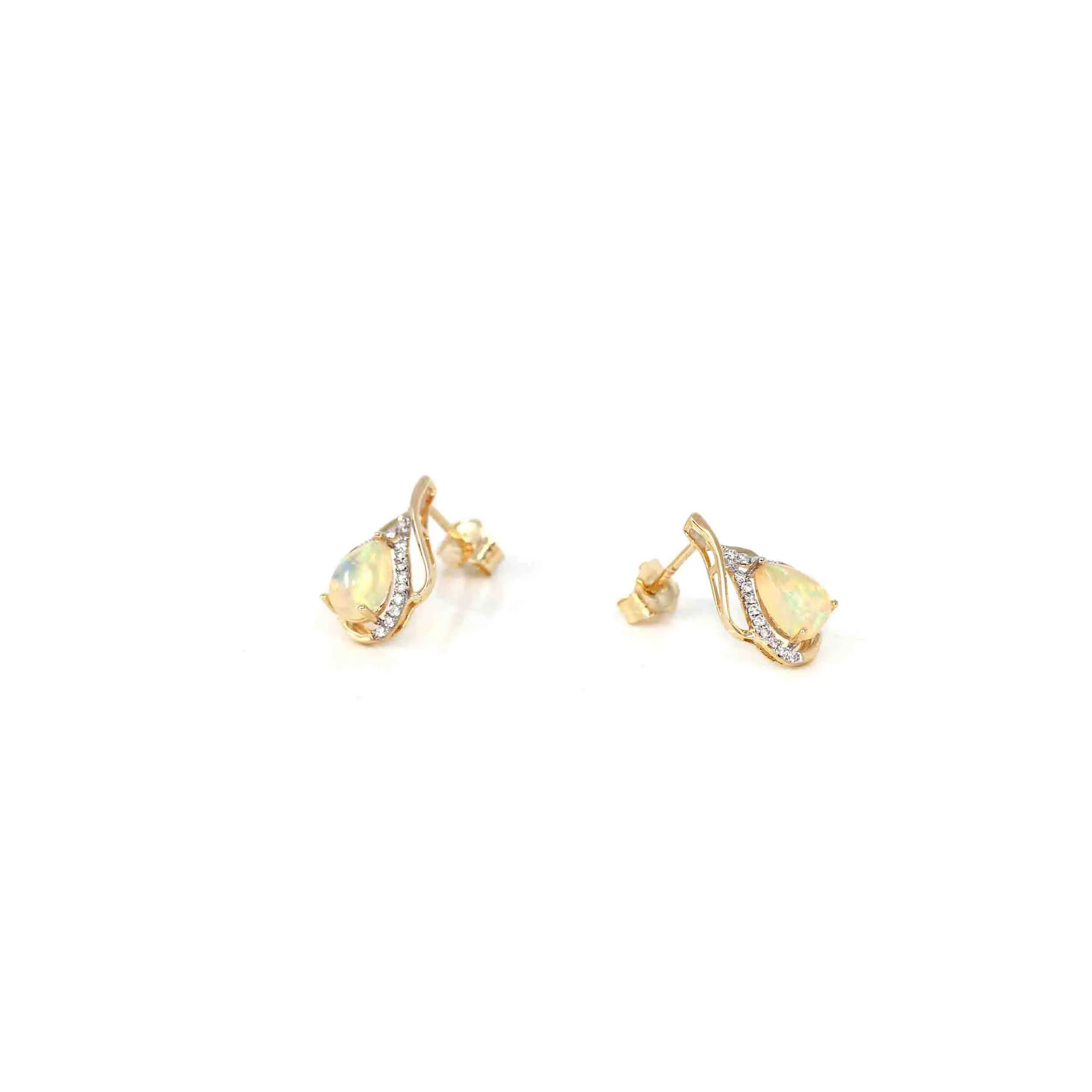 14k Yellow Gold Natural Australian Opal Earrings