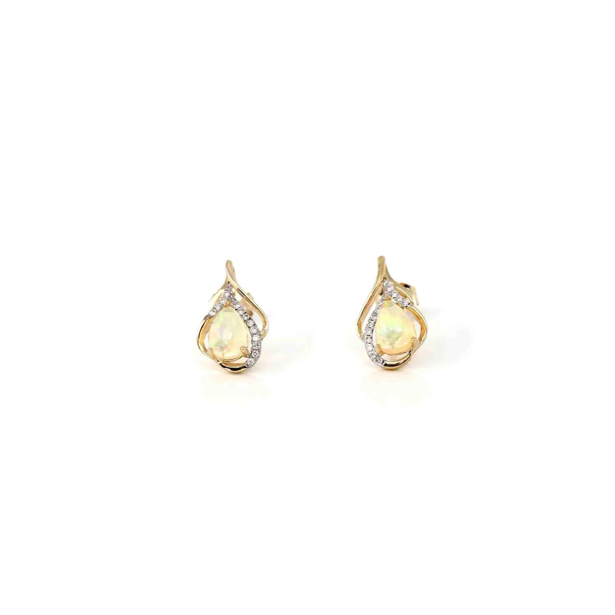14k Yellow Gold Natural Australian Opal Earrings