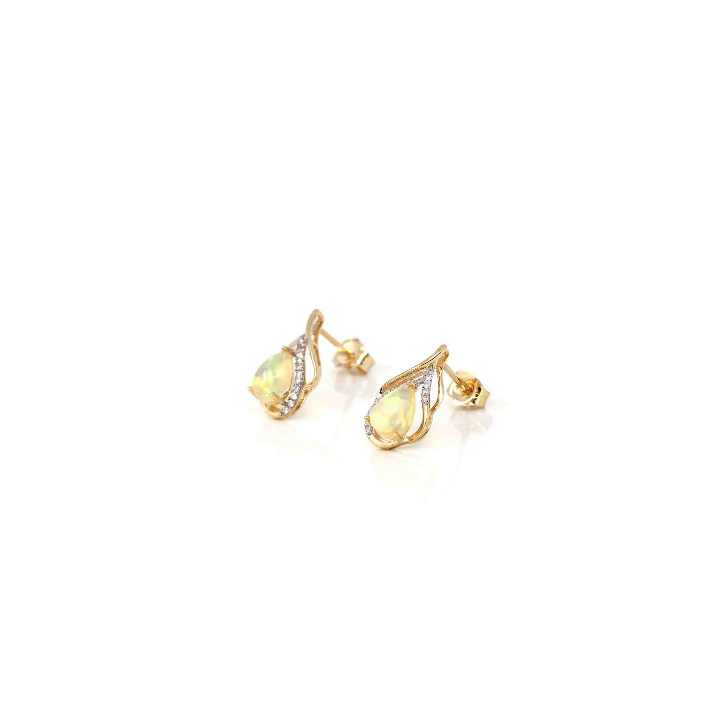 14k Yellow Gold Natural Australian Opal Earrings