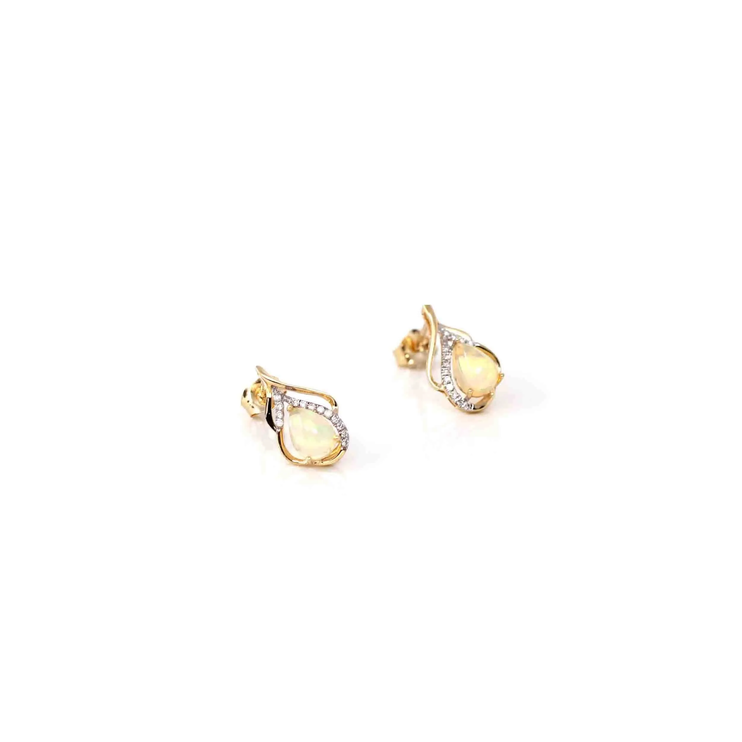 14k Yellow Gold Natural Australian Opal Earrings