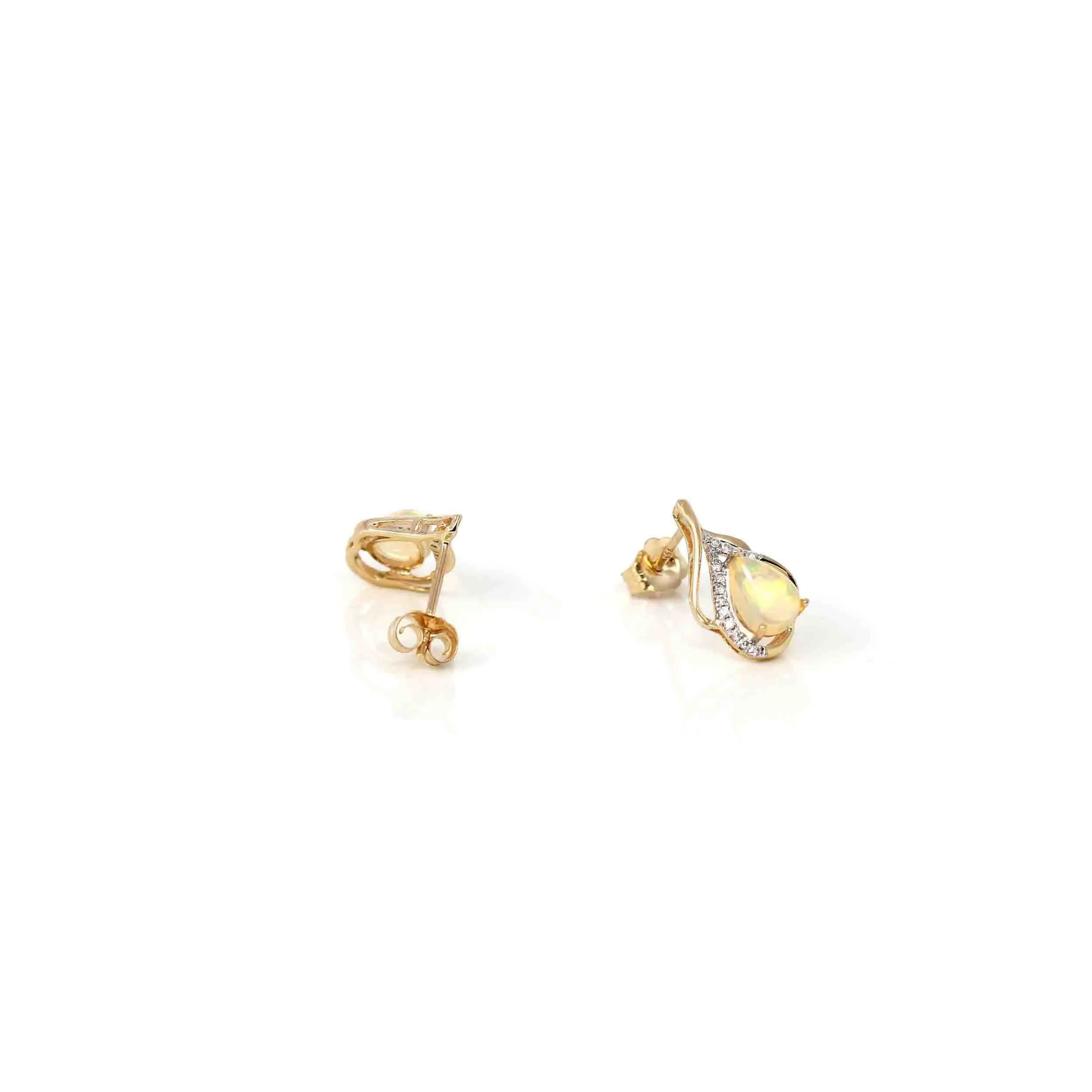 14k Yellow Gold Natural Australian Opal Earrings