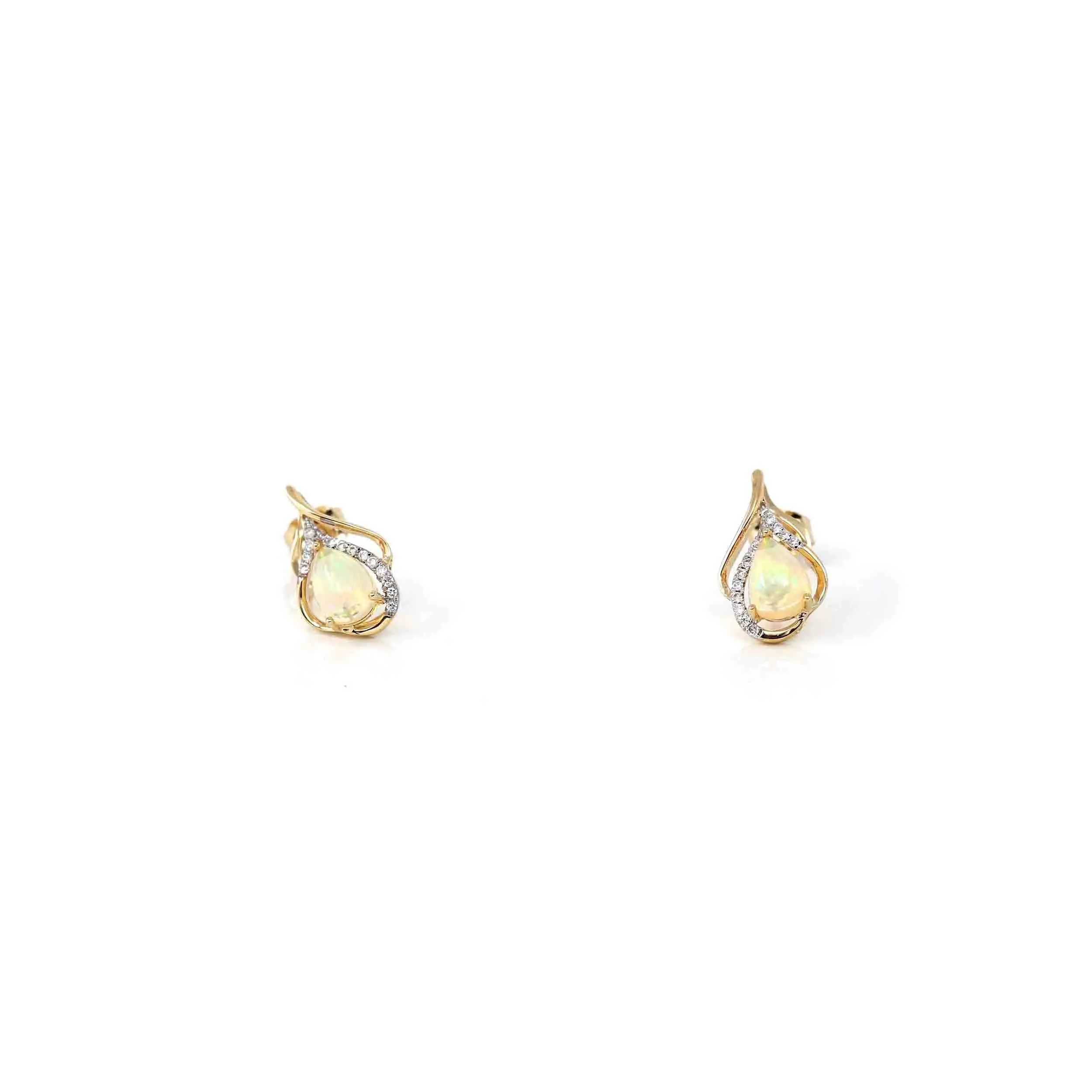 14k Yellow Gold Natural Australian Opal Earrings