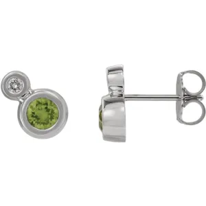 14KT GOLD 1/4 CTW PERIDOT & .03 CTW DIAMOND BEZEL EARRINGS
