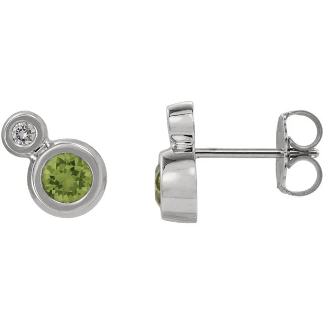 14KT GOLD 1/4 CTW PERIDOT & .03 CTW DIAMOND BEZEL EARRINGS