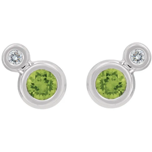14KT GOLD 1/4 CTW PERIDOT & .03 CTW DIAMOND BEZEL EARRINGS