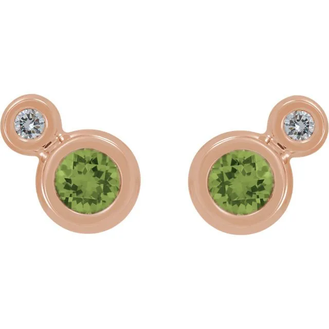 14KT GOLD 1/4 CTW PERIDOT & .03 CTW DIAMOND BEZEL EARRINGS