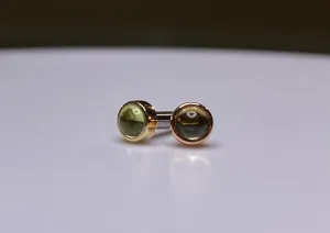 14kt Yellow and Rose Gold 3mm Peridot Cabochon Bezel Set Threadless Stud