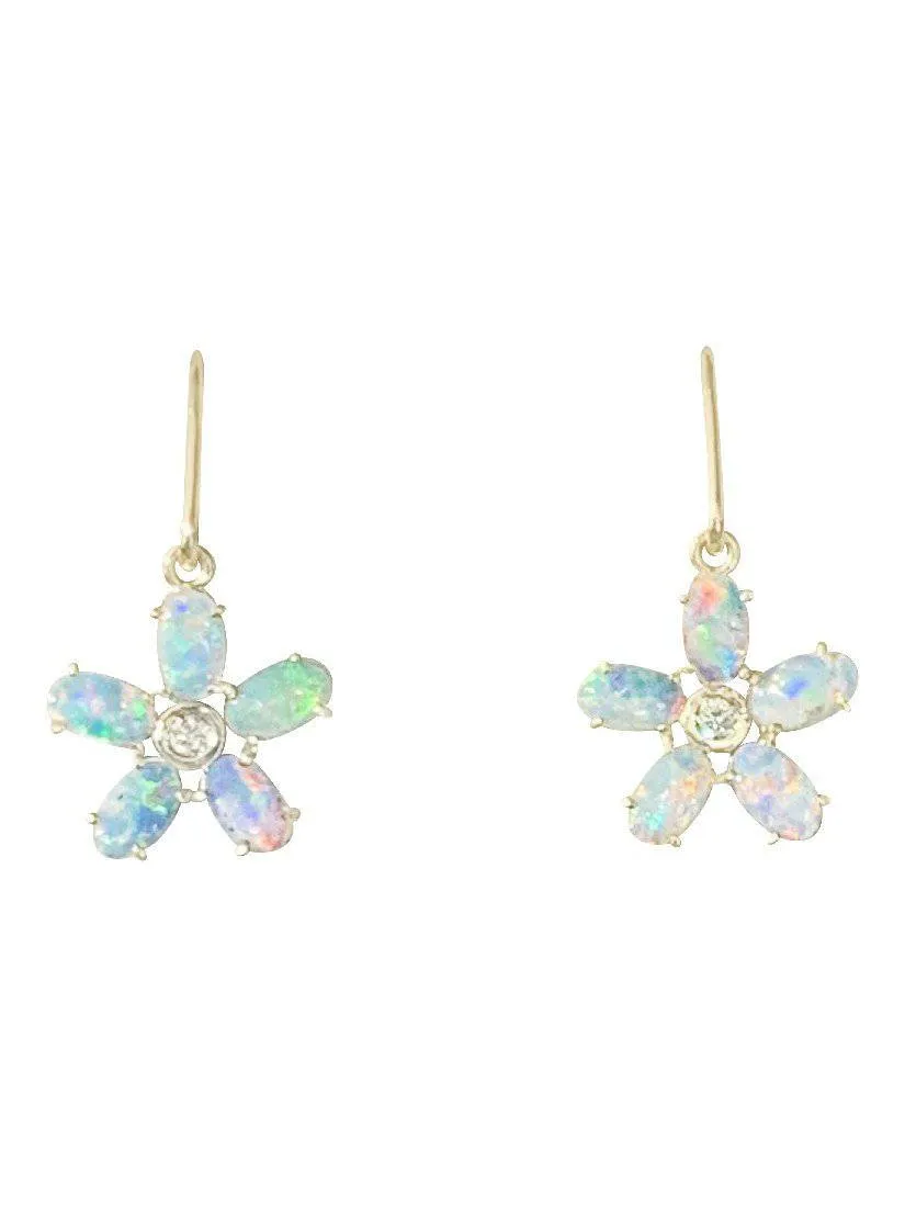 14kt Yellow Gold Opal Floral dangling earrings