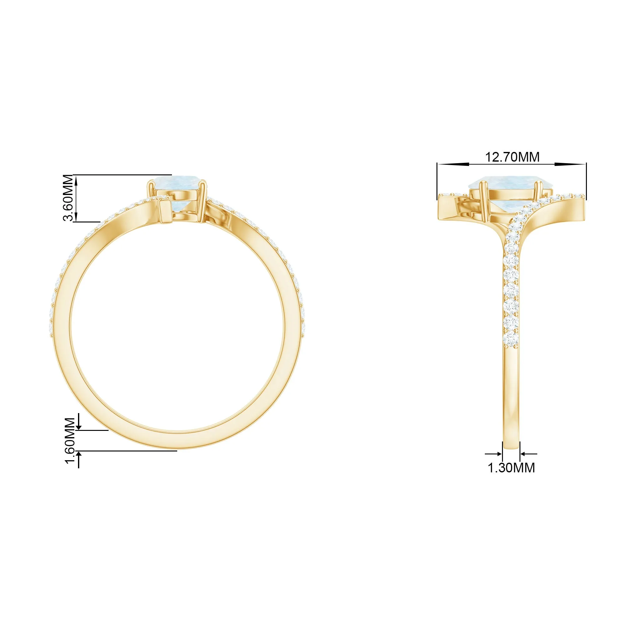 1.50 CT Oval Moonstone Solitaire Bypass Ring with Diamond