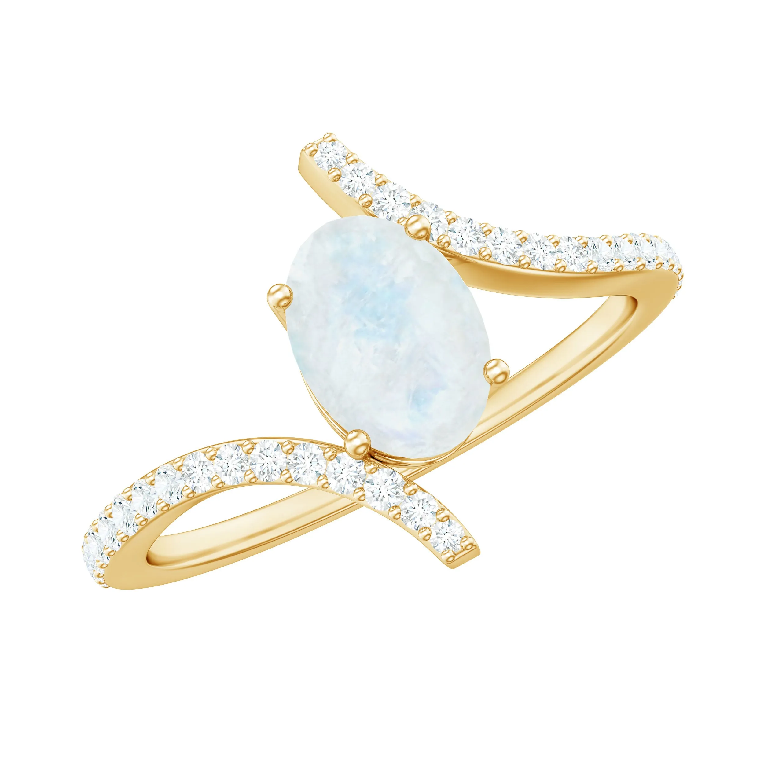 1.50 CT Oval Moonstone Solitaire Bypass Ring with Diamond