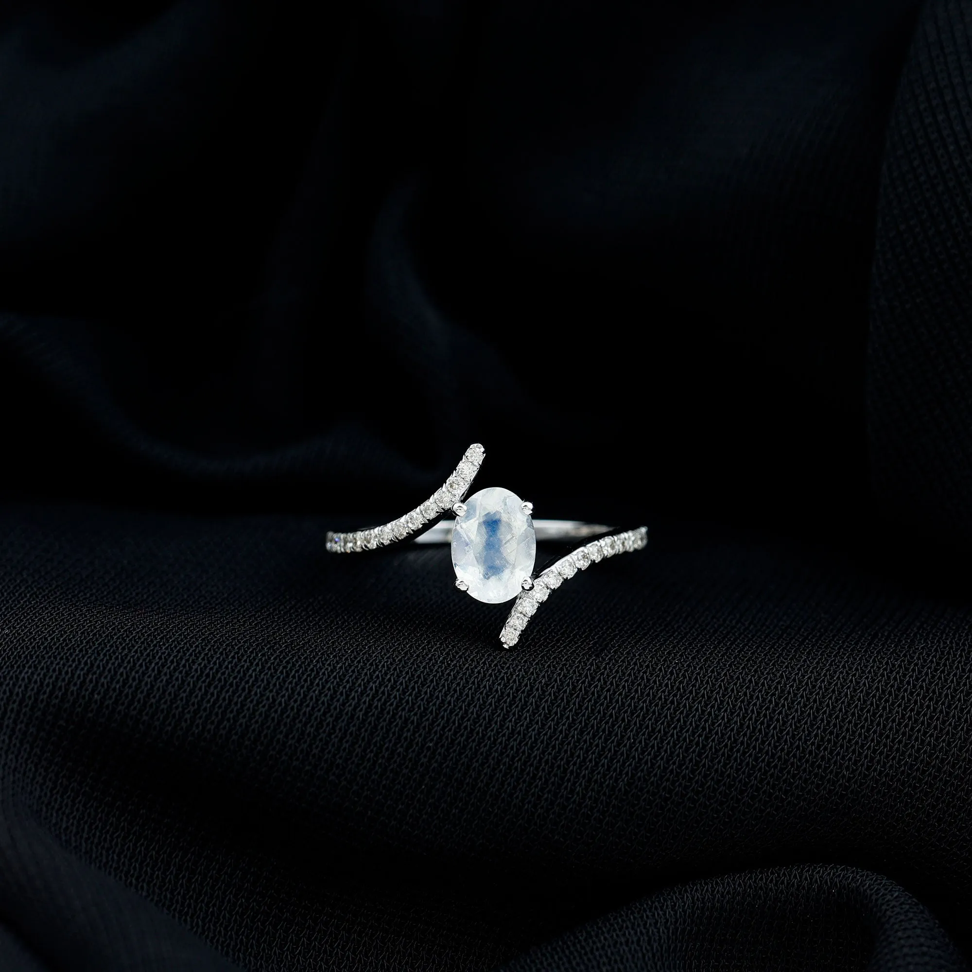 1.50 CT Oval Moonstone Solitaire Bypass Ring with Diamond