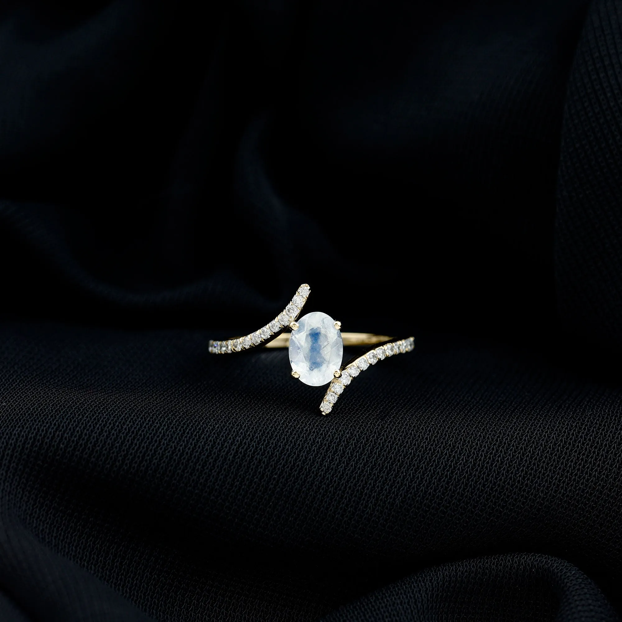 1.50 CT Oval Moonstone Solitaire Bypass Ring with Diamond