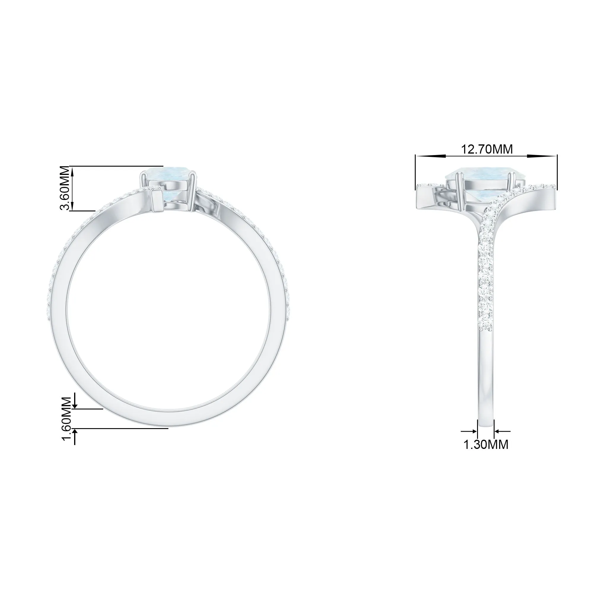 1.50 CT Oval Moonstone Solitaire Bypass Ring with Diamond