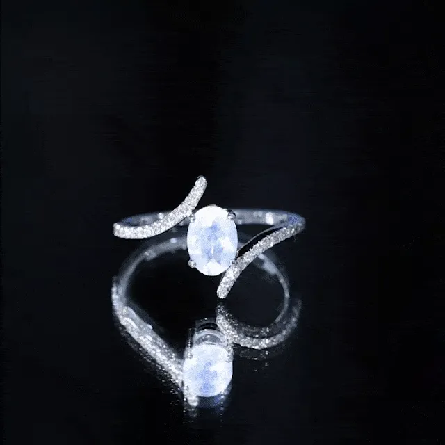 1.50 CT Oval Moonstone Solitaire Bypass Ring with Diamond