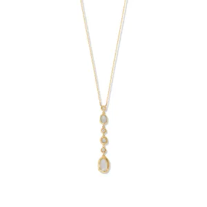 16"   2" 14 Karat Gold Plated CZ and Rainbow Moonstone Drop Necklace