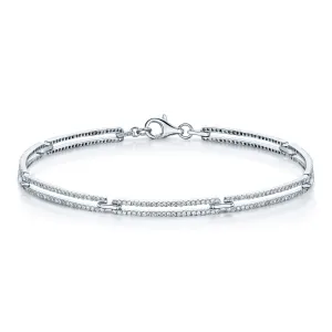 18ct White Gold Diamond Double Row Bar Style Bracelet