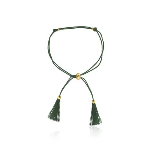 18k Gold Dark Green Tassel Bracelet with Gold Beads