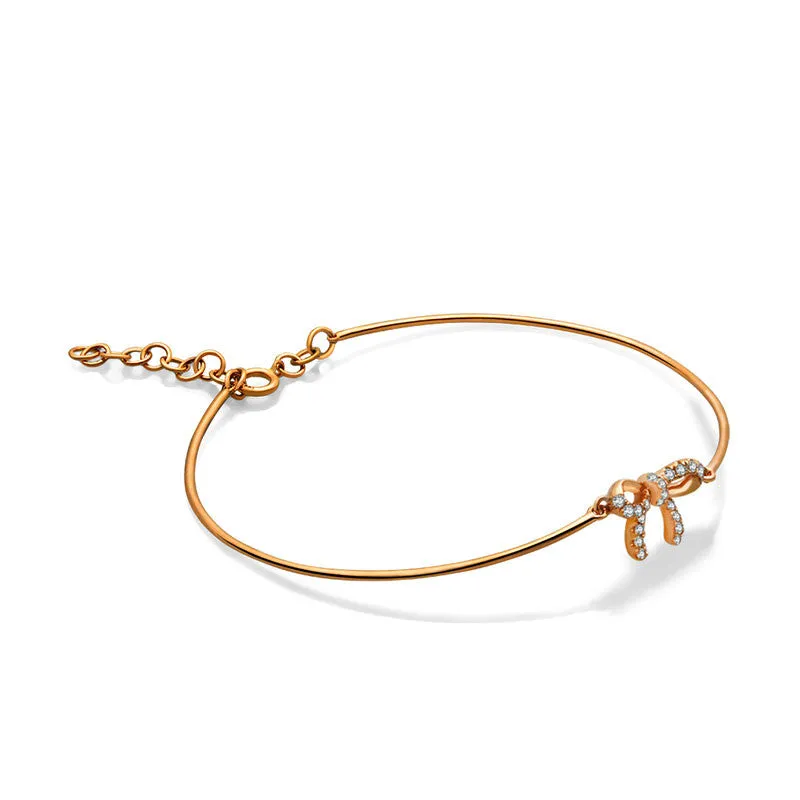 18k Gold Diamond Ribbon Bow Bangle