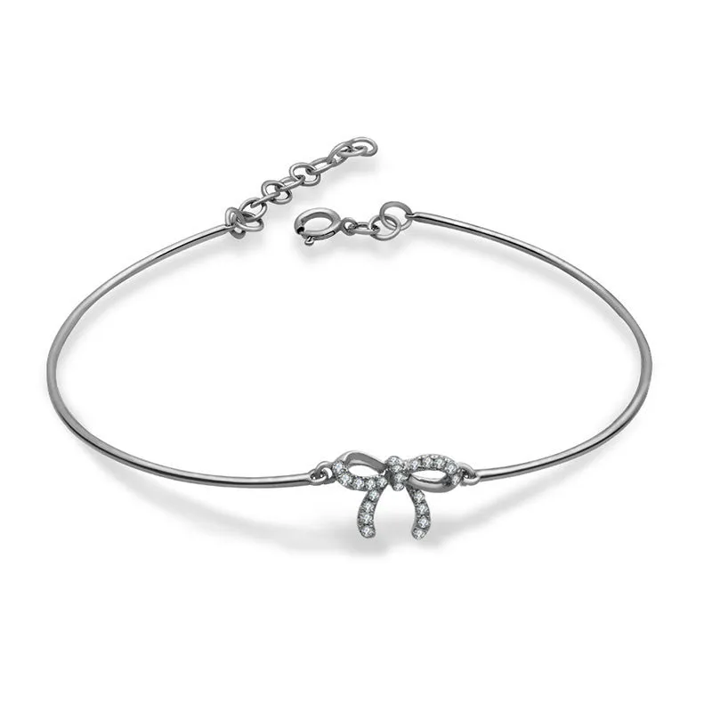 18k Gold Diamond Ribbon Bow Bangle