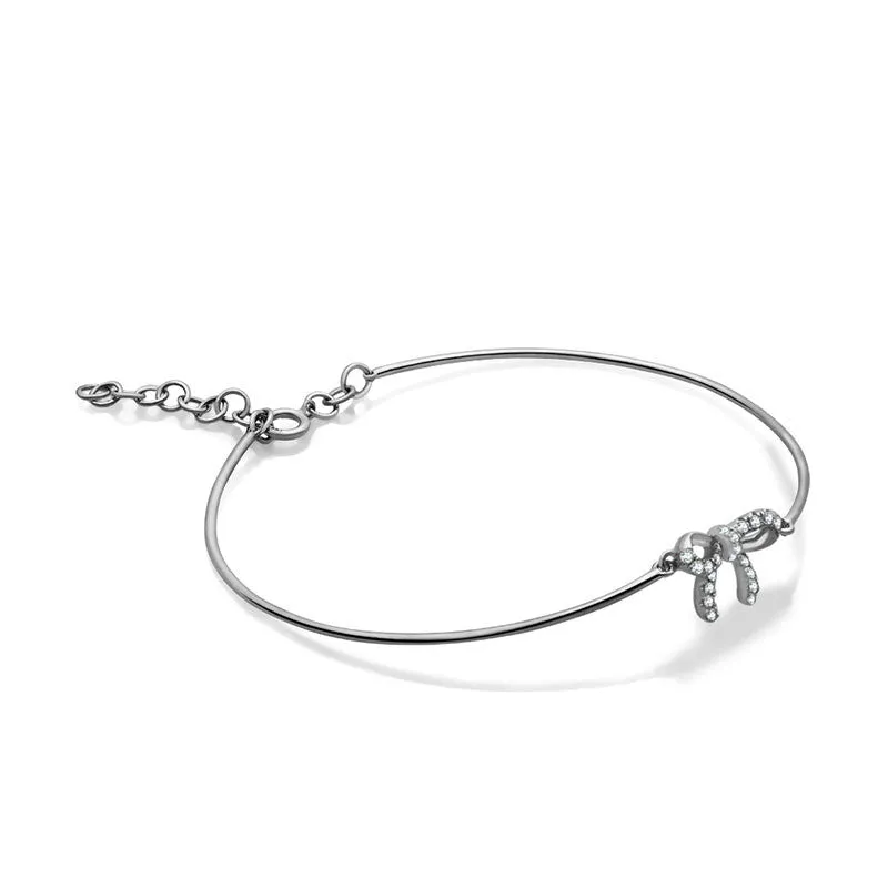 18k Gold Diamond Ribbon Bow Bangle