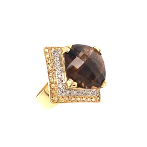 18K Gold Statement Smoky Quartz Geometric Ring