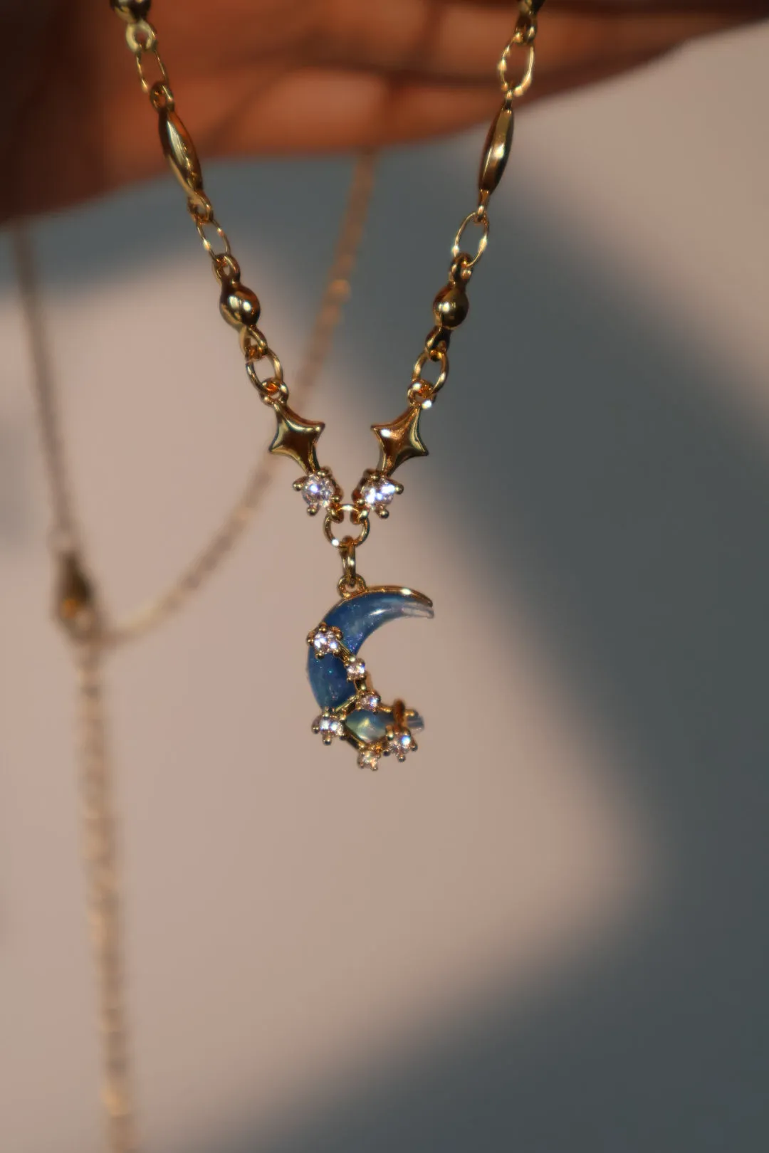 18K Real Gold Plated Moonstone Moon Star Necklace