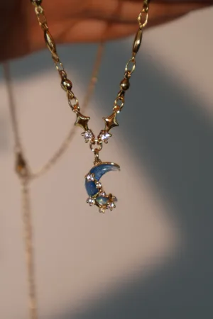 18K Real Gold Plated Moonstone Moon Star Necklace