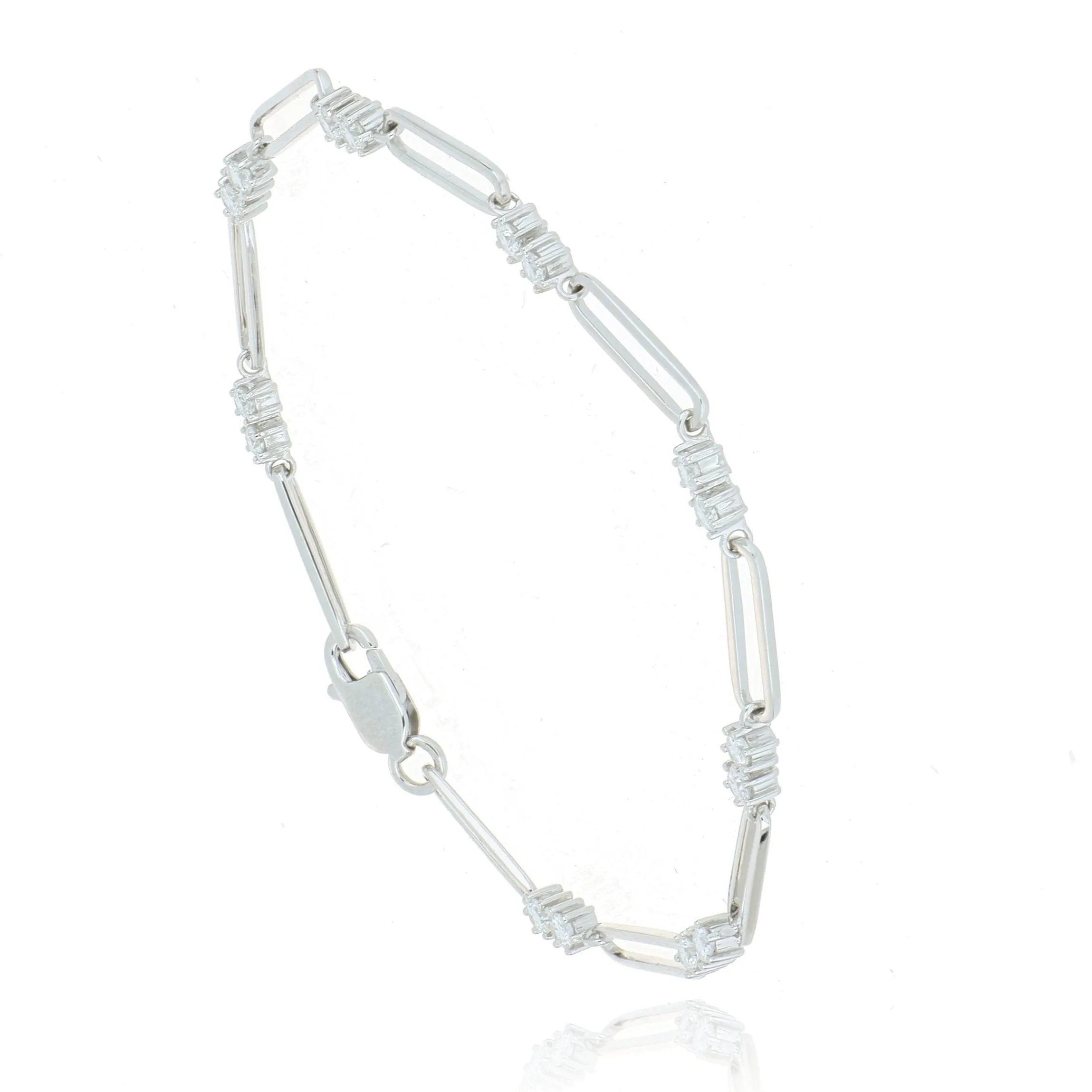 18k White Gold Paperclip Diamond Bracelet
