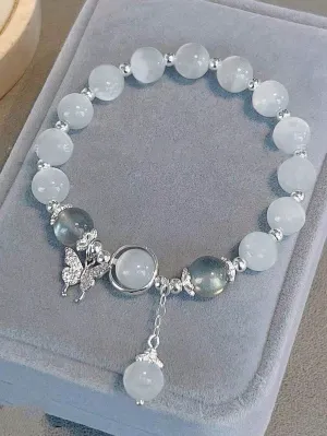 1pc Faux Moonstone Crystal Butterfly Charm Bracelet, Versatile & Elegant, Bestie