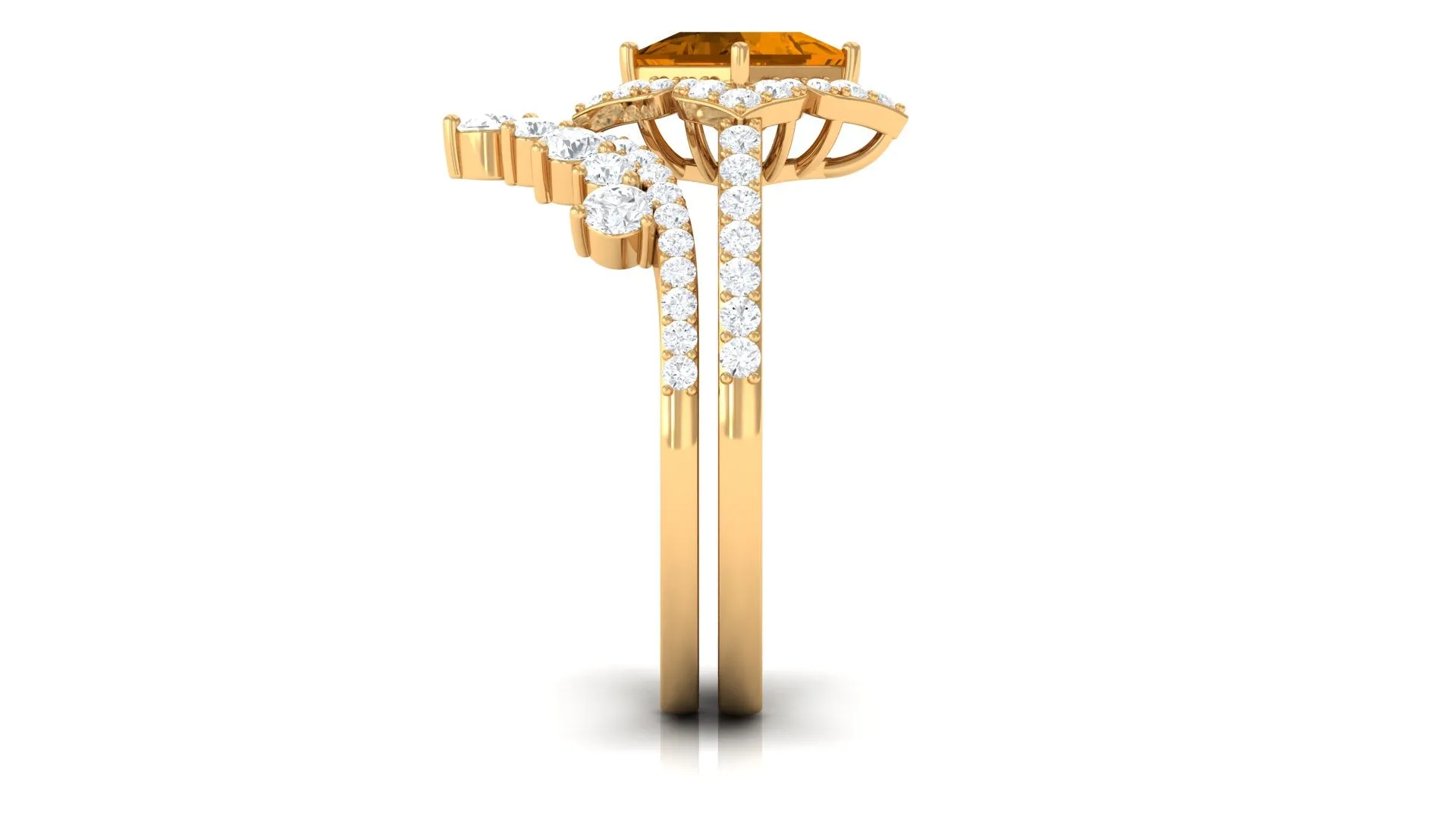 2.25 CT Citrine and Moissanite Statement Wedding Ring Set