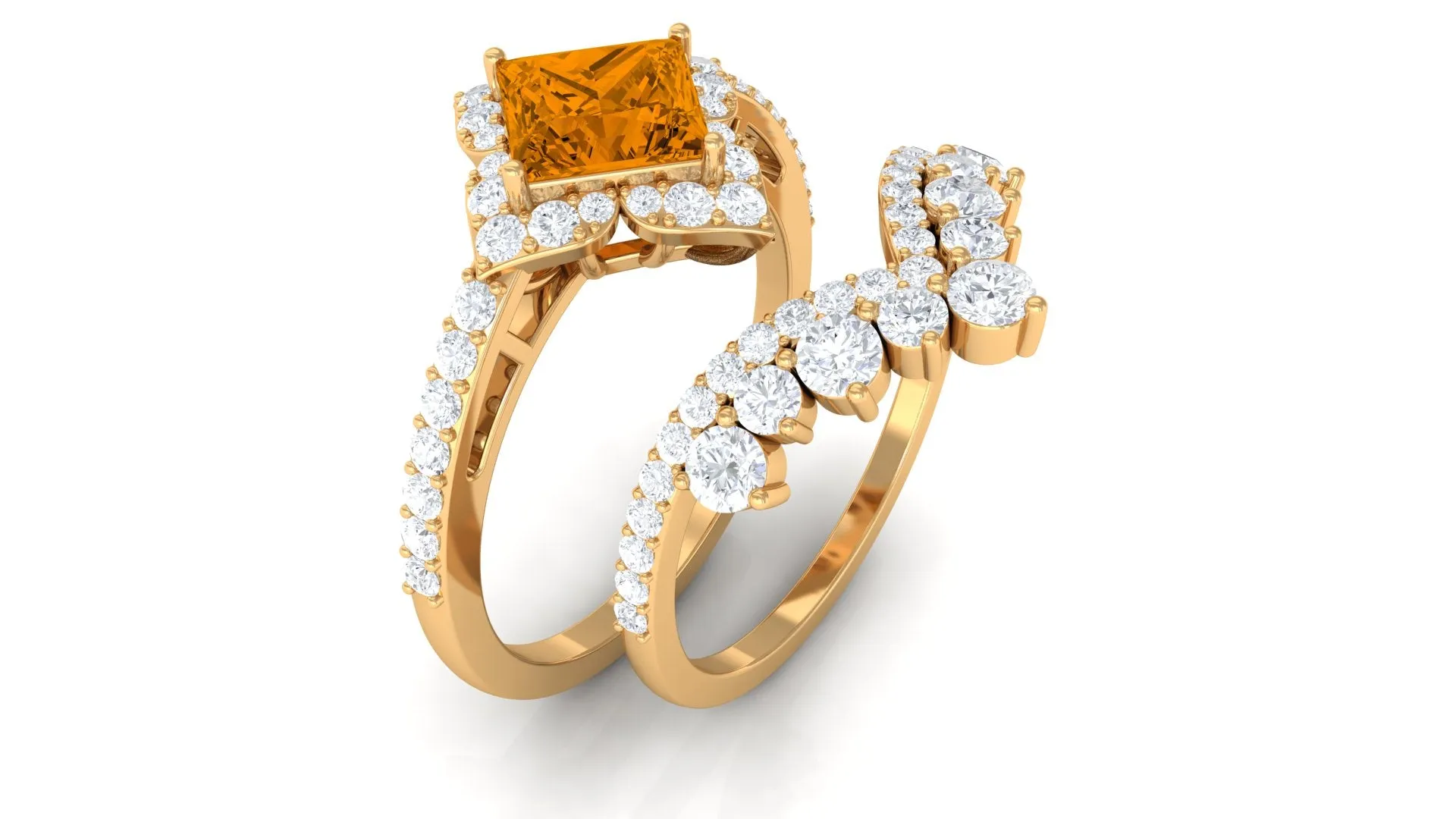 2.25 CT Citrine and Moissanite Statement Wedding Ring Set