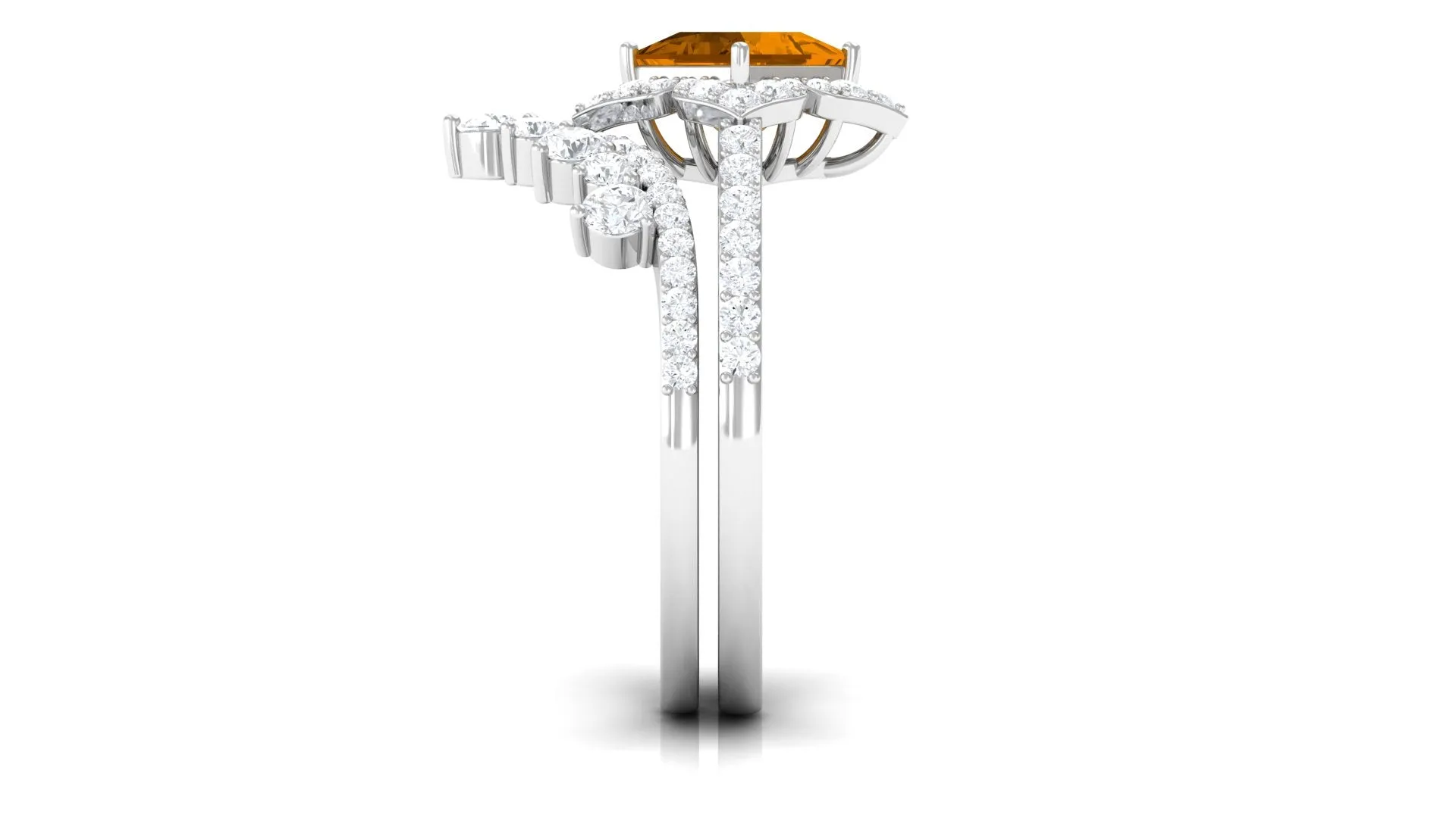 2.25 CT Citrine and Moissanite Statement Wedding Ring Set