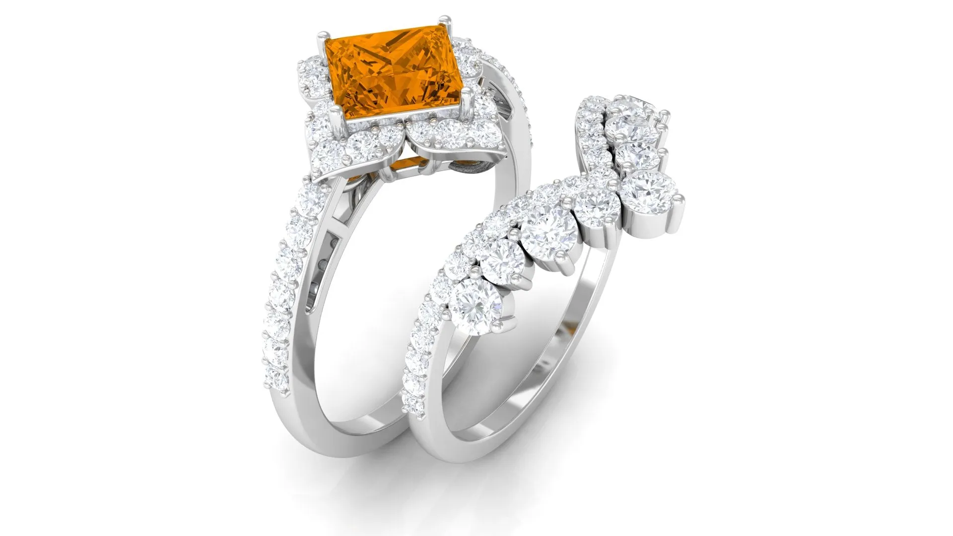 2.25 CT Citrine and Moissanite Statement Wedding Ring Set