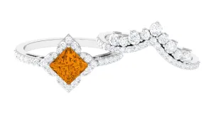 2.25 CT Citrine and Moissanite Statement Wedding Ring Set