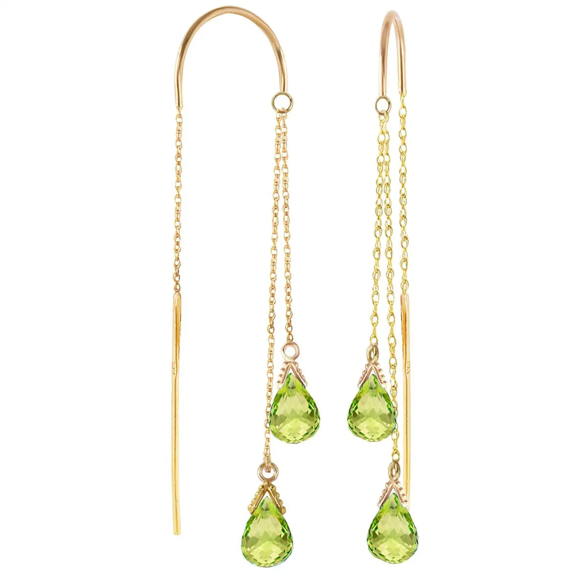 2.5 Carat 14K Solid Yellow Gold Threaded Dangles Earrings Peridot