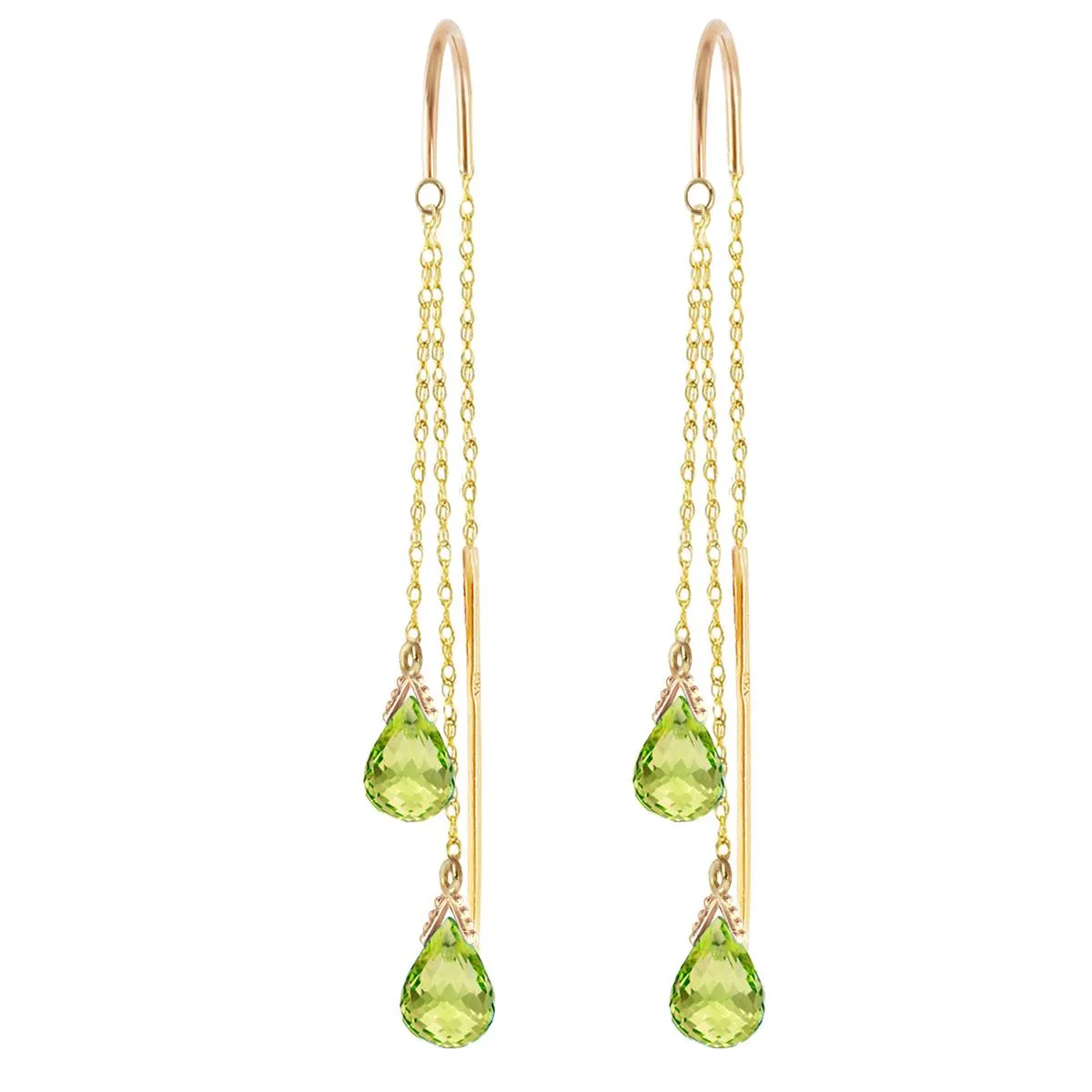 2.5 Carat 14K Solid Yellow Gold Threaded Dangles Earrings Peridot